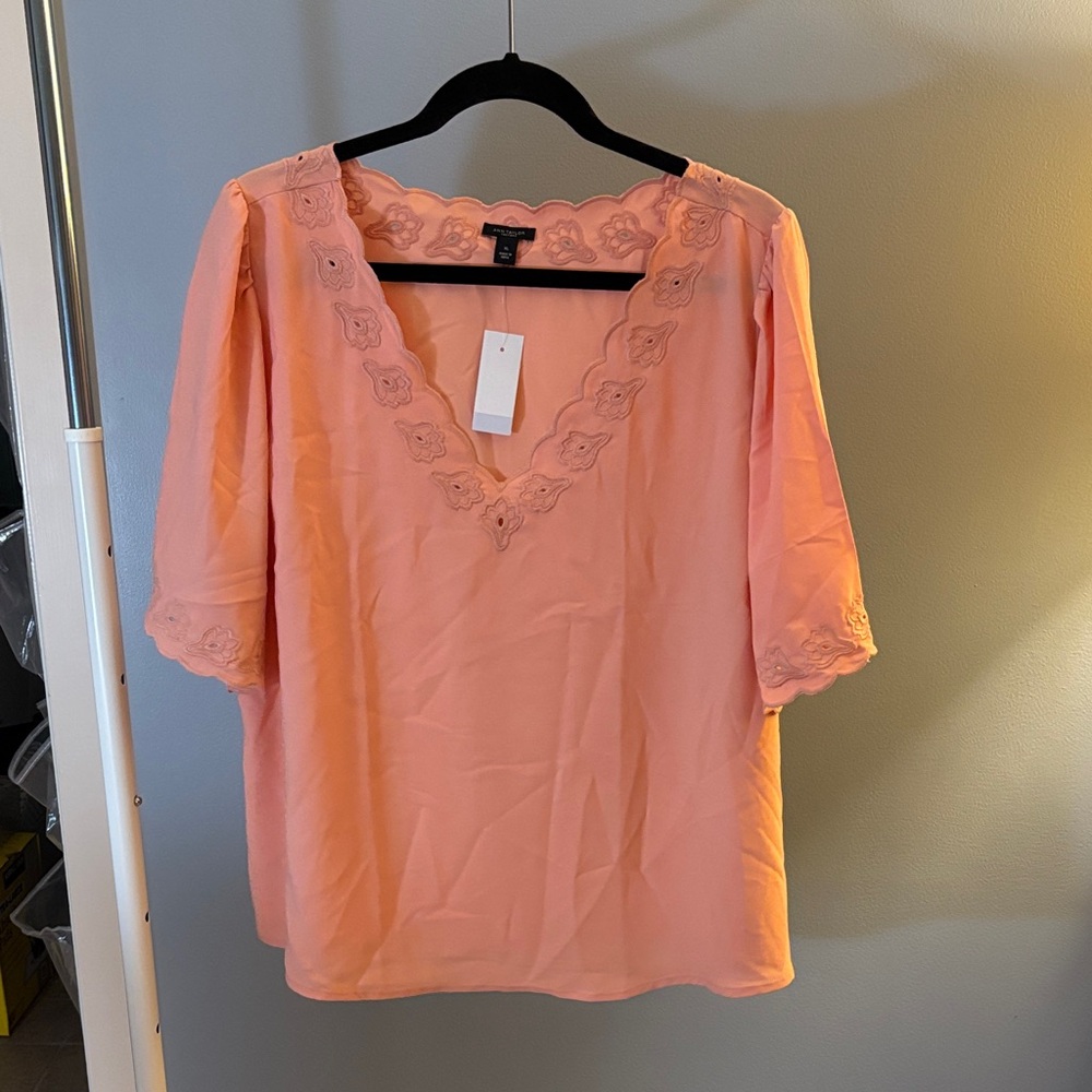 ann taylor factory coral embroidered blouse